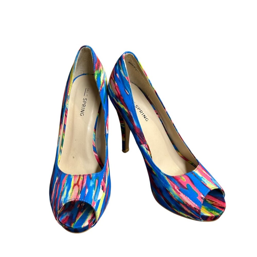 Call it Spring Womens Rainbow Watercolor Peep toe High Heels Size 7